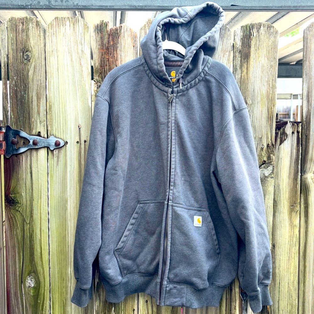 Dark Grey Carhartt Full Zip Hoodie Sweatshirt Jacket w Pockets Size XL